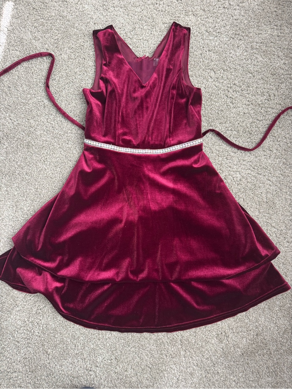 Girls Size 8 Burgundy Velvet Rhinestone Holiday Party Dress